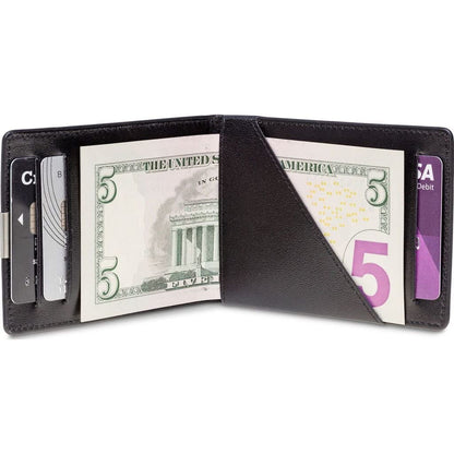 DUN Slim Minimalist Bifold Wallet with Coin Pocket, Luxury Genuine Leather, Holds up to 4 Cards & 10 Bills, Handmade in Europe - Black & Silver
