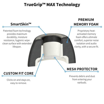 Comply TrueGrip MAX | Premium Memory Foam Replacement Earbud Tips for Apple AirPods Pro 1 & 2 | Long Lasting Comfort, Extreme Durability, Secure Fit, Superior Noise Isolation| Black (Large) (3 Pairs)