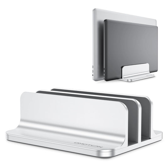 OMOTON [Updated Dock Version] Vertical Laptop Stand, Double Desktop Stand Holder with Adjustable Dock (Up to 17.3 inch), Fits All MacBok/Surface/Samsung/HP/Dell/Chrome Book (Silver)