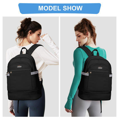 coofay Black Gym Backpack For Women Men Travel Backpack With Shoe Compartment Waterproof Sports Backpack Gym Bag Dance Backpack For Dancers