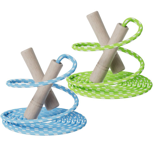 Cotton Jump Rope for Kids - Wooden Handle - Adjustable Cotton Braided Fitness Skipping Rope - Outdoor Fun Activity, Great Party Favor, Exercise Activity, Pack of 2 (Blue+Green)