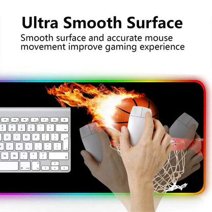 ZYCCW Large RGB Gaming XXL Mouse Pad with Stitched Edge 31.5×15.7×0.15 Fire Basketball Mouse Mat Customized Extended Glowing Led Gaming Mouse Pad Anti-Slip Rubber Base Ergonomic Mouse Pad for Computer