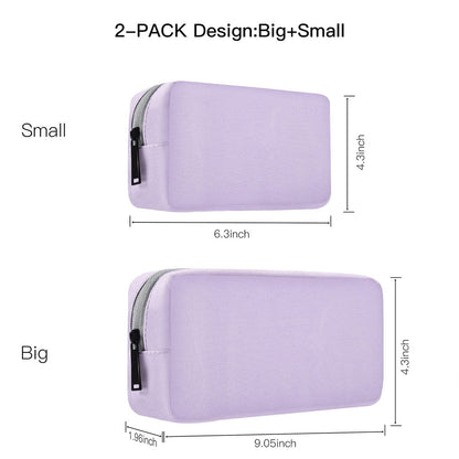 Universal Electronics Accessories Bag Pouch, 2-Pack Portable Soft Carrying Case Bag Wire Cable Organizer for Hard Drive, Power Adapter, Laptop Mouse, Cosmetics Kit, Cell Phone, Small+Big-Purple