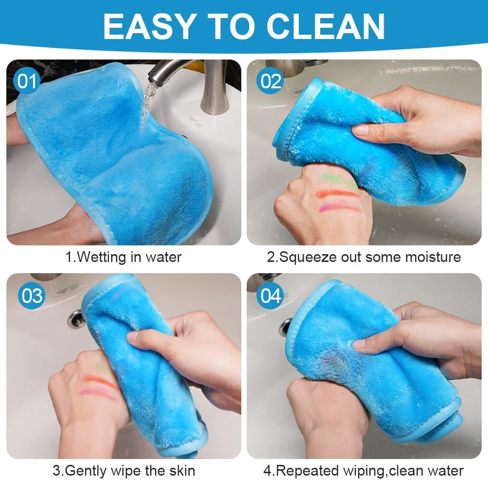URAQT 5 Pack Face Cloths Make Up Remover Microfibre Face Wipes for Reusable Makeup Remover Cloth Washable Ultra Soft Facial Cleansing Wipe Cloths (Blue/Rose/Red Black/Pink/Green)