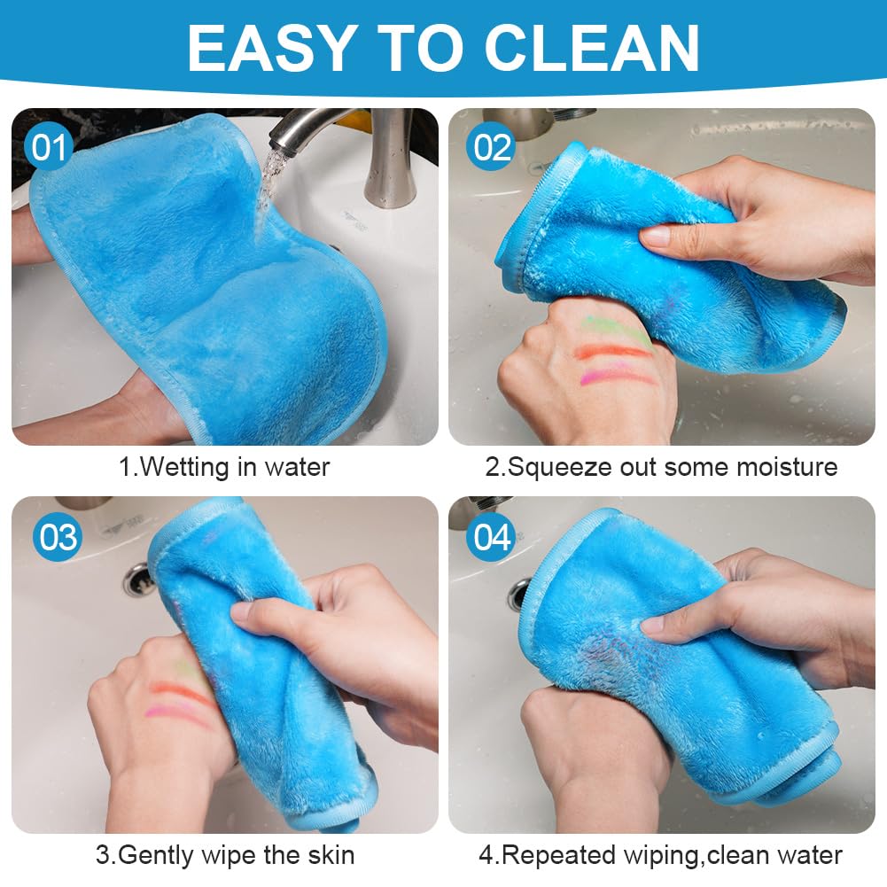 URAQT 5 Pack Face Cloths Make Up Remover Microfibre Face Wipes for Reusable Makeup Remover Cloth Washable Ultra Soft Facial Cleansing Wipe Cloths (Blue/Rose/Red Black/Pink/Green)