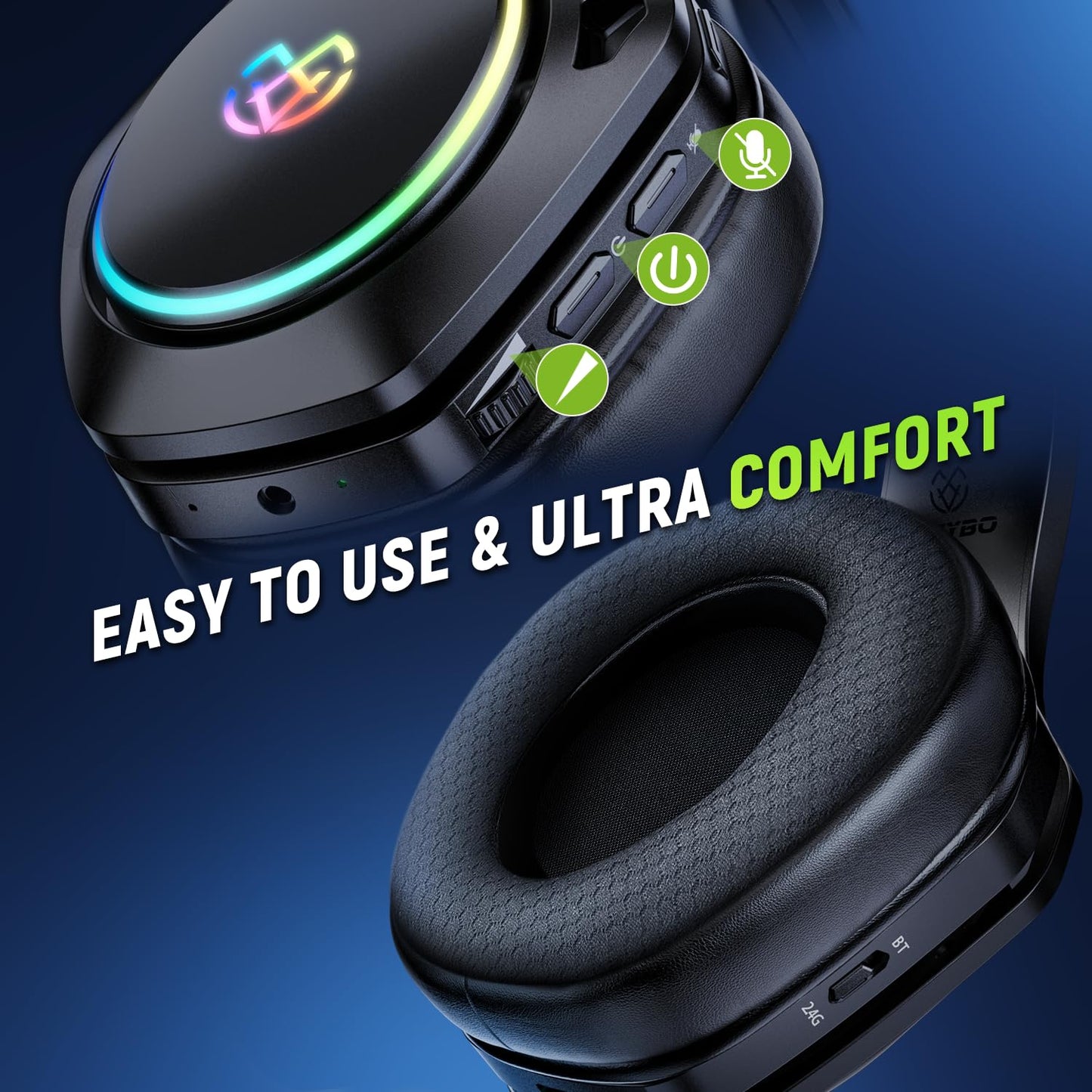 Wireless Gaming Headsets for Ps5 Ps4 PC, 2.4GHz USB & Type-C Gaming Headphones, 40H+ Hrs & 7.1 Surround Sound with Noise Canceling Microphone for Switch Phone