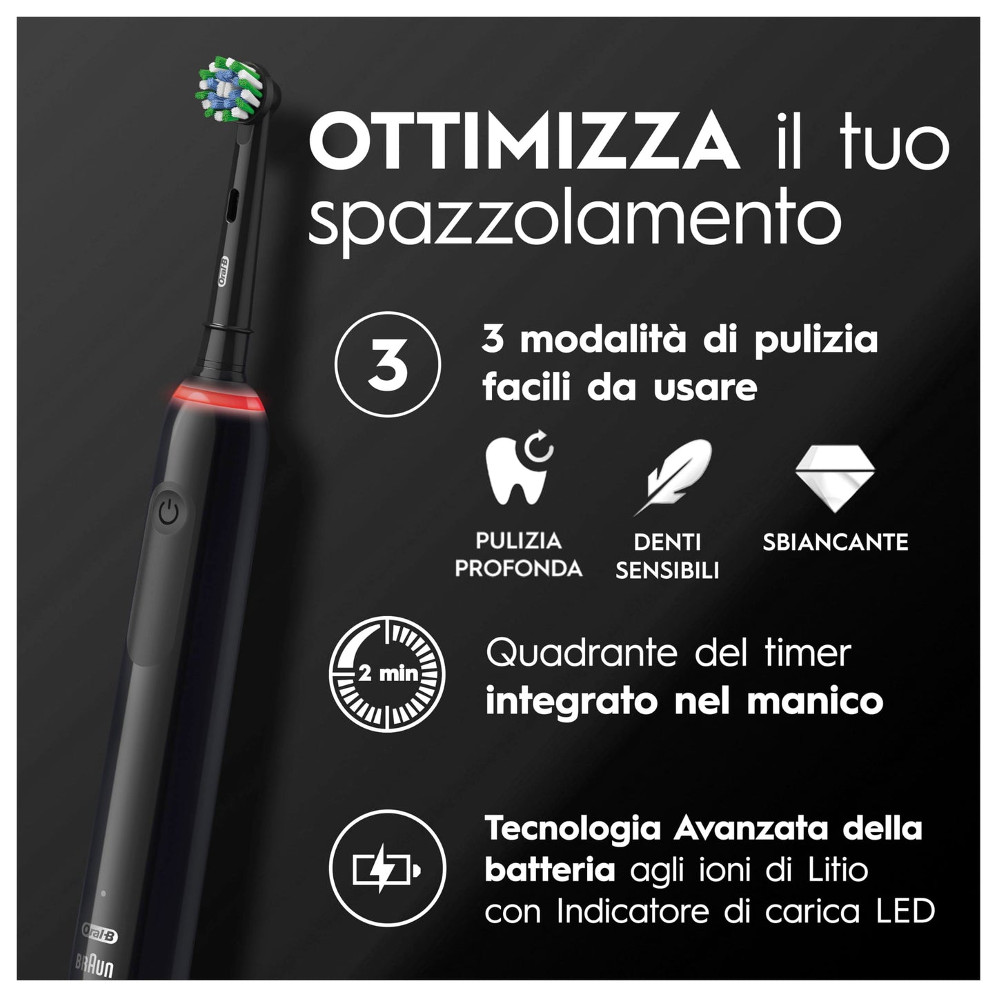 Oral-B PRO 3 3500 Electric Toothbrush/Electric Toothbrush, 2 Replacement Brushes, with 3 Cleaning Modes and Visual 360° Pressure Control for Dental Care, Travel Case, Gift Man/Women, Black