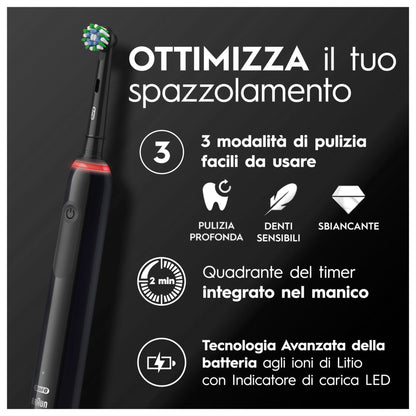 Oral-B PRO 3 3500 Electric Toothbrush/Electric Toothbrush, 2 Replacement Brushes, with 3 Cleaning Modes and Visual 360° Pressure Control for Dental Care, Travel Case, Gift Man/Women, Black