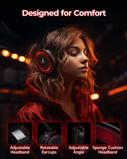 Wireless Gaming Headset， 7.1 Surround Sound， 2.4Ghz USB Gaming Headphones Bluetooth 5.4,100-Hr Noise Canceling Mic RGB Light, Wireless Headset for PC PS5 PS4 Mac Switch，ONLY Wired Mode Suit for Xbox