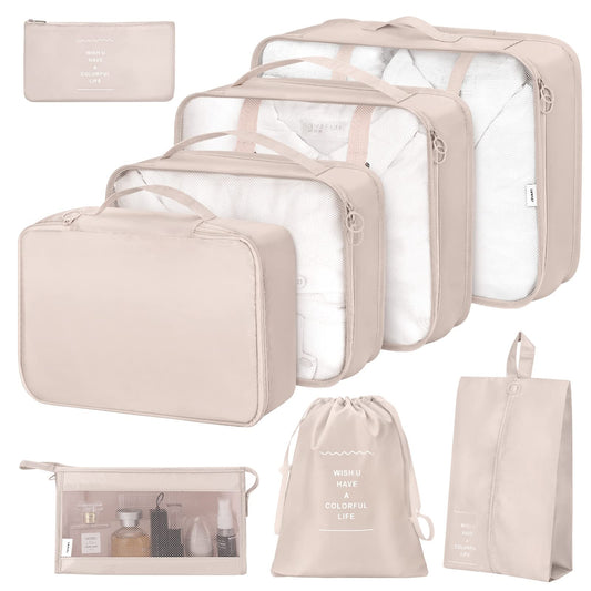 8 Set Packing Cubes for Suitcases, Packing Cube for Shoes, Cosmetics, Clothing and Accessories, Packing Cubes for Travel Luggage Organizer Women Men(Beige)