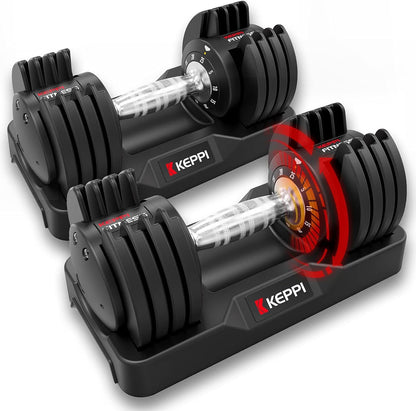 Keppi Adjustable Dumbbells Set, 25lb Pair Dumbbells with Anti-Slip Metal Handle for Exercise & Fitness Fast Adjust Weight for Full Body Workout Fitness