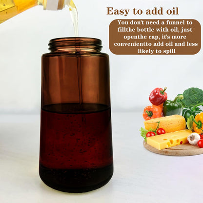 OURCABECUE Oil Sprayer for Cooking, 16oz Glass Olive Oil Dispenser Bottle for Kitchen Gadgets, 2 in 1 Spray and Pour Dark Brown Bottle with Stickers for Air Fryer, Salad