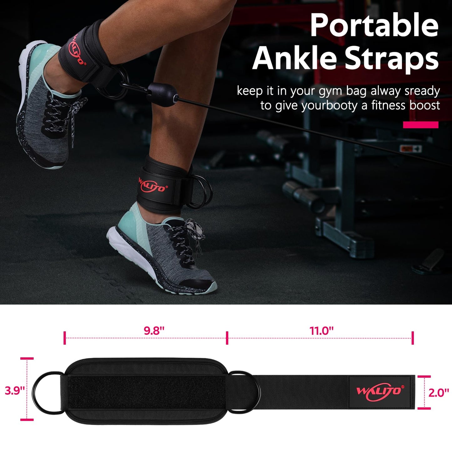 WALITO Ankle Straps for Cable Machines Women - Glute Ankle Cuff Kickback Strap, Gym Cable Machine Accessories for Glute Leg Extensions, Hip Abductors & Lower Body Exercises Equipment