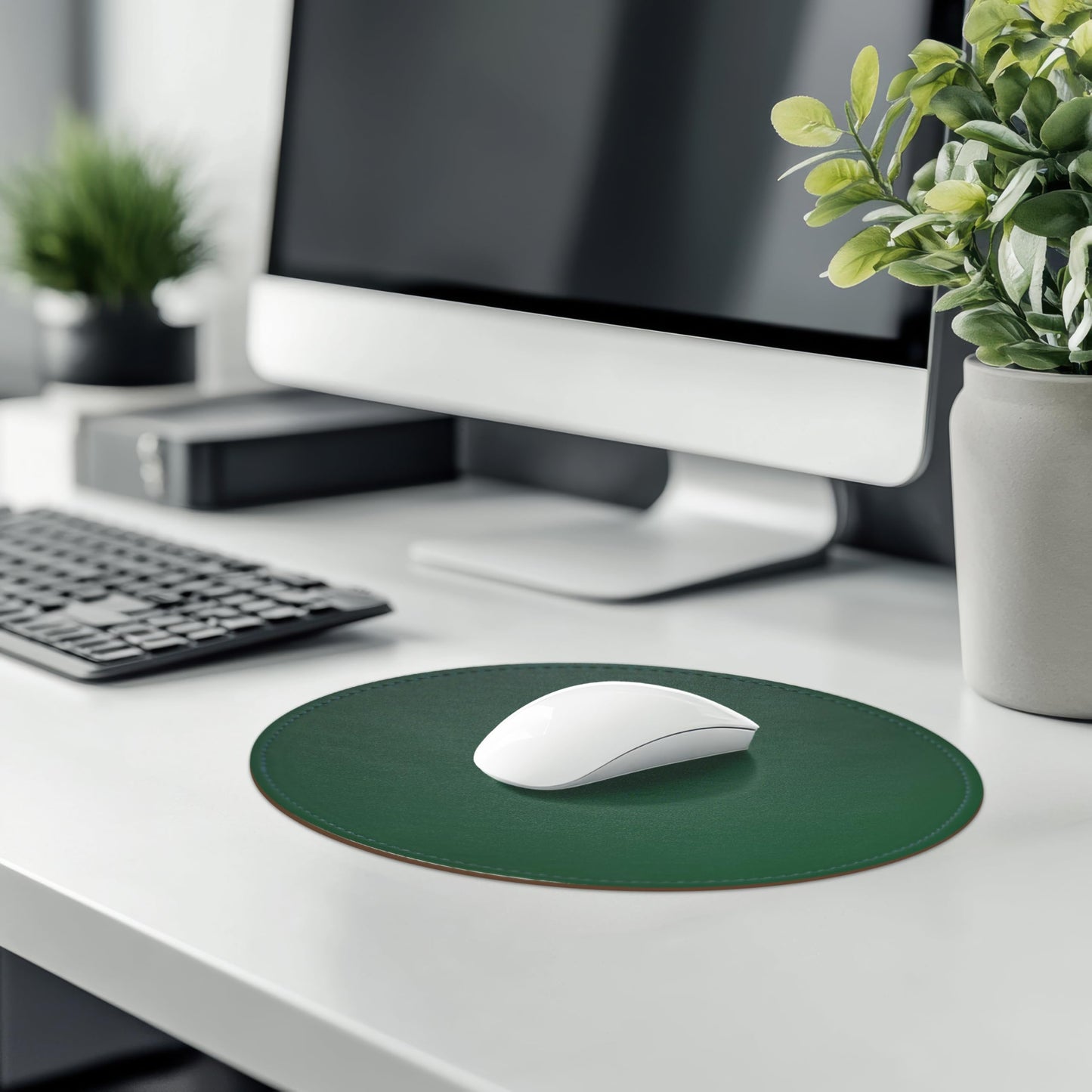Mouse Pad，Round Mouse Pad，PU Mouse Pad，Leather Mouse Pad with Stitched Edge Micro-Fiber Base with Non-Slip Waterproof，Mouse Pad for Computers，Laptop，9 x 9 Inch (Army Green)