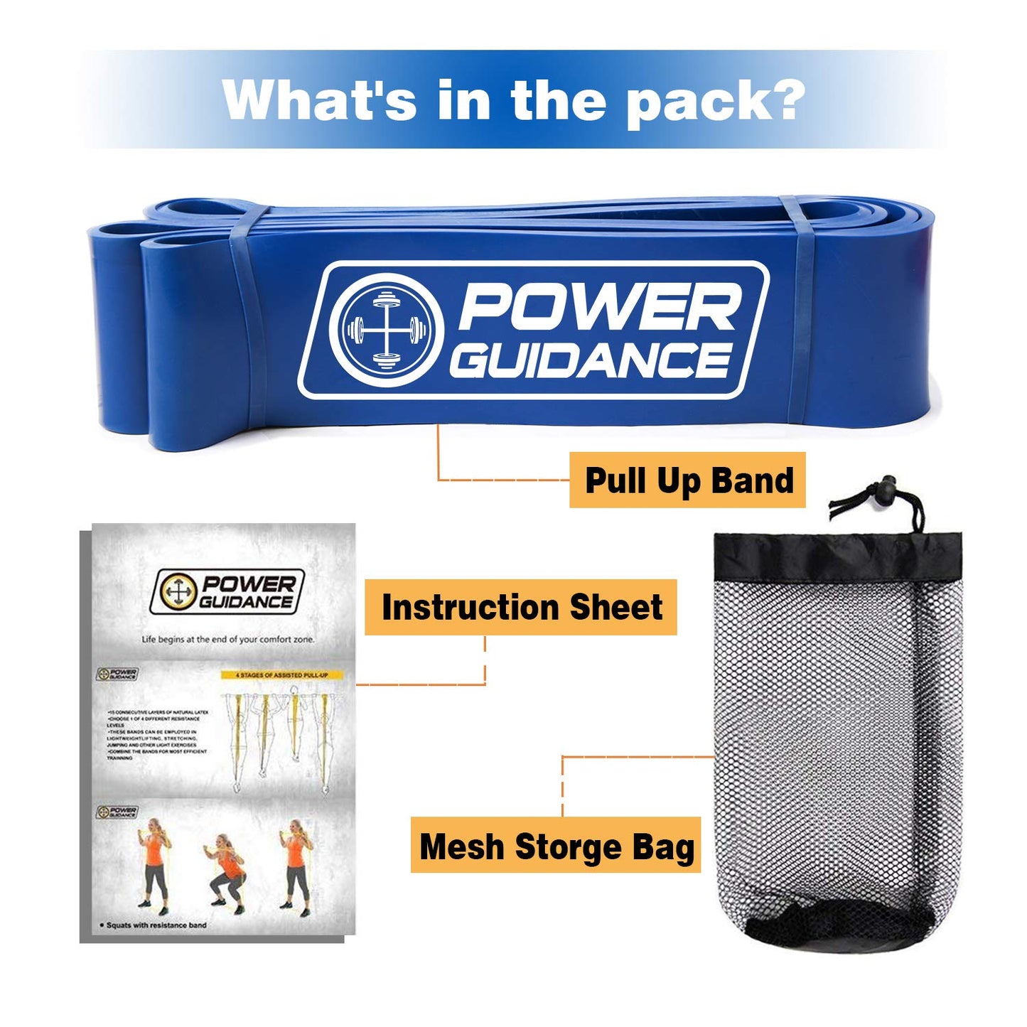 POWER GUIDANCE Pull Up Assist Bands - Stretch Resistance Band - Mobility Band - Powerlifting Bands - by Perfect for Body Stretching, Powerlifting, Resistance Training (Blue)