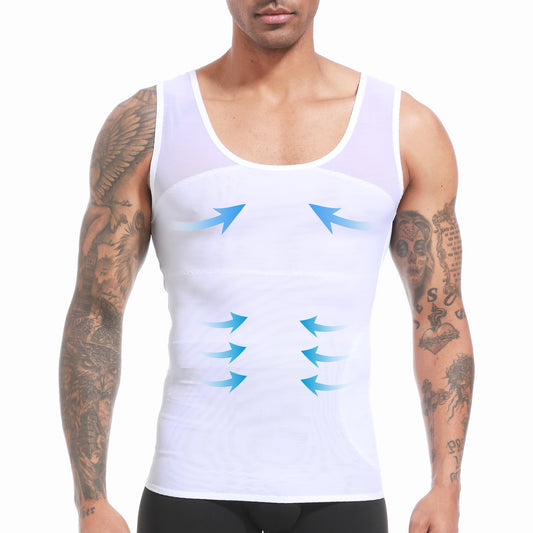 Mens Slimming Body Shaper Vest, Gynecomastia Compression Shirt Shapewear, Abs Abdomen Undershirts, Tummy Control Tank Top White