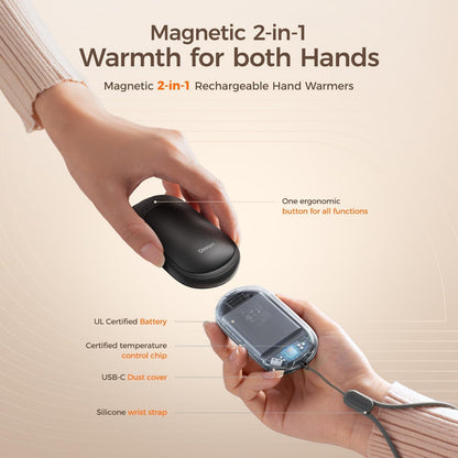 OCOOPA 2in1 Magnetic Rechargeable Hand Warmers 2 Pack, Electric Hand Warmer, Pocket Battery Operated Heater, UL Certified, 3 Heat Settings, Tech Gifts for Men,Purse Must Haves, Essentials, UT3 Lite