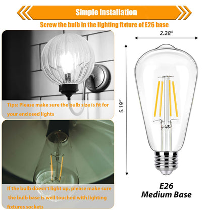 winsaLED 16 Pack LED Edison Bulbs 40W Equivalent, 4000K Cool White Dimmable ST19 Light Bulb, 4W LED Filament Bulb, 450LM E26 Vintage Bulbs for Ceiling Light Fixtures