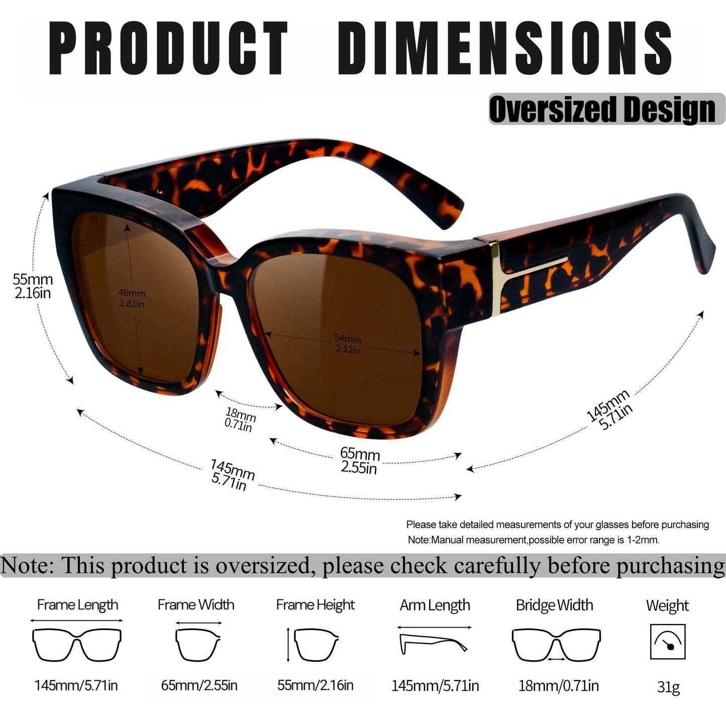 KANASTAL Over Glasses Sunglasses Polarized UV400 Protection for Women Men Oversized Shades Square Large Frame Design Fashion Trendy Accessories Tortoise Brown/Brown