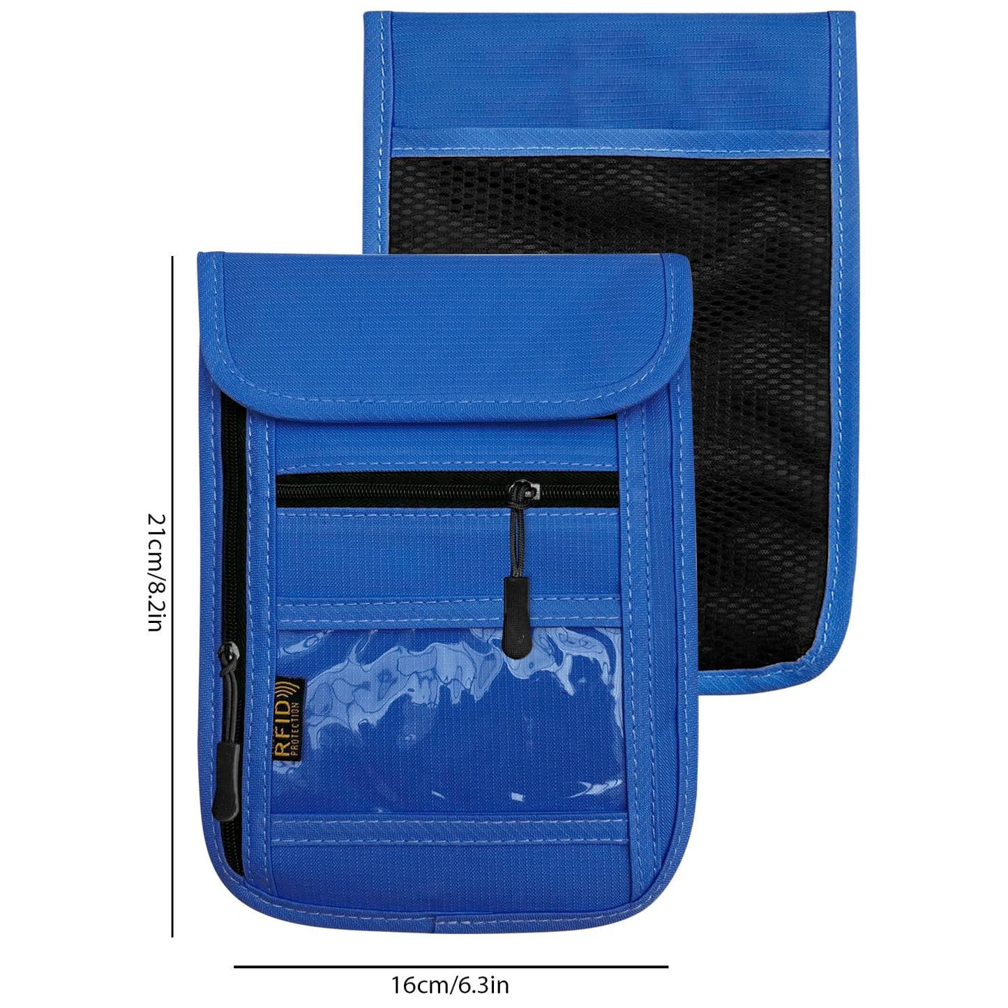 RFID Blocking Travel Neck Wallet Pouch and Passport Holder, Travel Neck Pouch Passport Holder for Women & Men - Blue