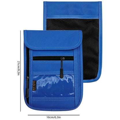 RFID Blocking Travel Neck Wallet Pouch and Passport Holder, Travel Neck Pouch Passport Holder for Women & Men - Blue