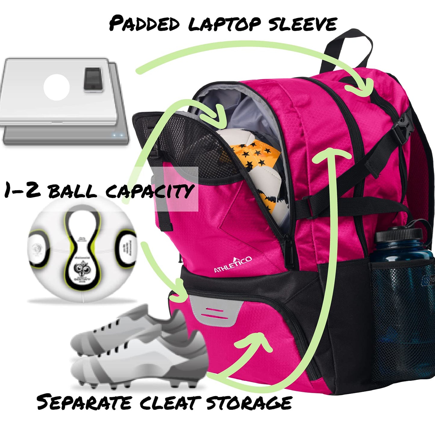 Athletico National Soccer Bag - Backpack for Soccer, Basketball & Football Includes Separate Cleat and Ball Holder (Pink)