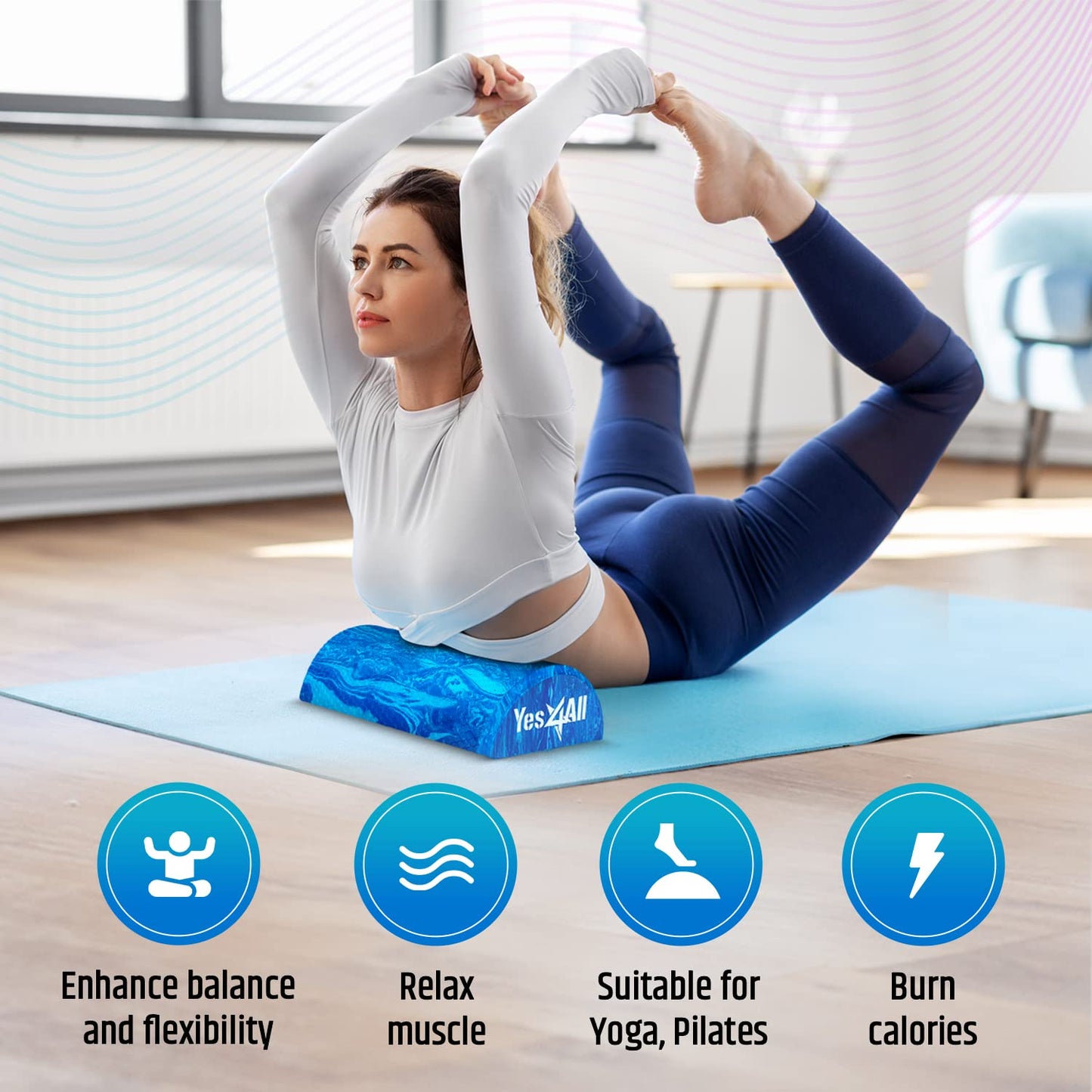 Yes4All EVA Firm Foam Roller for Physical Therapy Half Yoga Back Roller for Muscle Massage, Back Pain Relief - 12 in - Blue