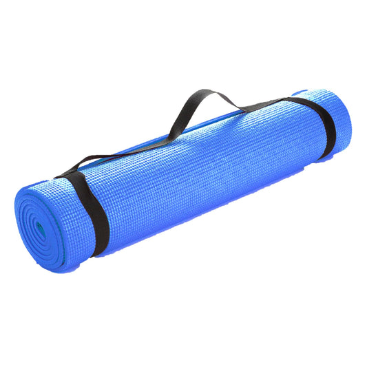 Mind Reader YOGAPVC-PUR All Purpose Extra Thick Yoga Fitness & Exercise Mats with Carrying Strap, High Density Anti-Tear, Blue