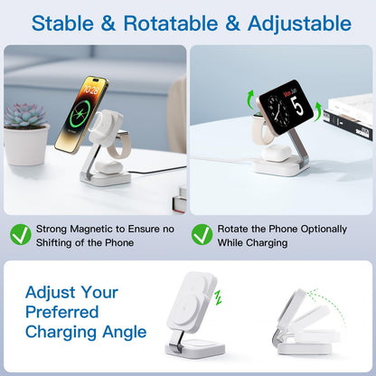 2025 Traveling Wireless Mag-safe Fast Charging Station,Magnetic 3 in 1 Charger with Light for iPhone 16 15 14 13 12 Pro Max Plus,Apple Watch Series & Air pods 4 3 2 Pro-Gifts for Wife & Husband(White)