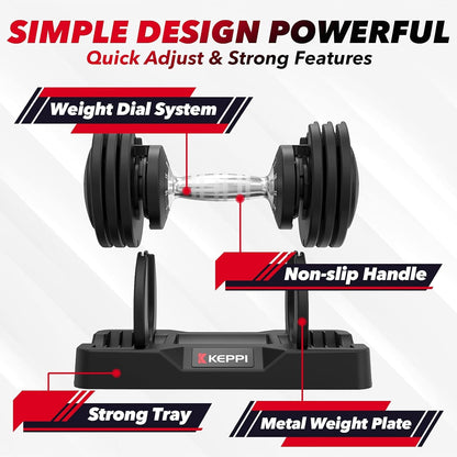 Keppi Adjustable Dumbbells Set, 25lb Pair Dumbbells with Anti-Slip Metal Handle for Exercise & Fitness Fast Adjust Weight for Full Body Workout Fitness