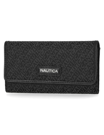 Nautica Women's Organizer Perfect Carry-All Money Manager Oraganizer with RFID Blocking Wallet, Black Jacquard, One Size