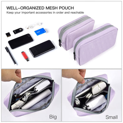 Universal Electronics Accessories Bag Pouch, 2-Pack Portable Soft Carrying Case Bag Wire Cable Organizer for Hard Drive, Power Adapter, Laptop Mouse, Cosmetics Kit, Cell Phone, Small+Big-Purple