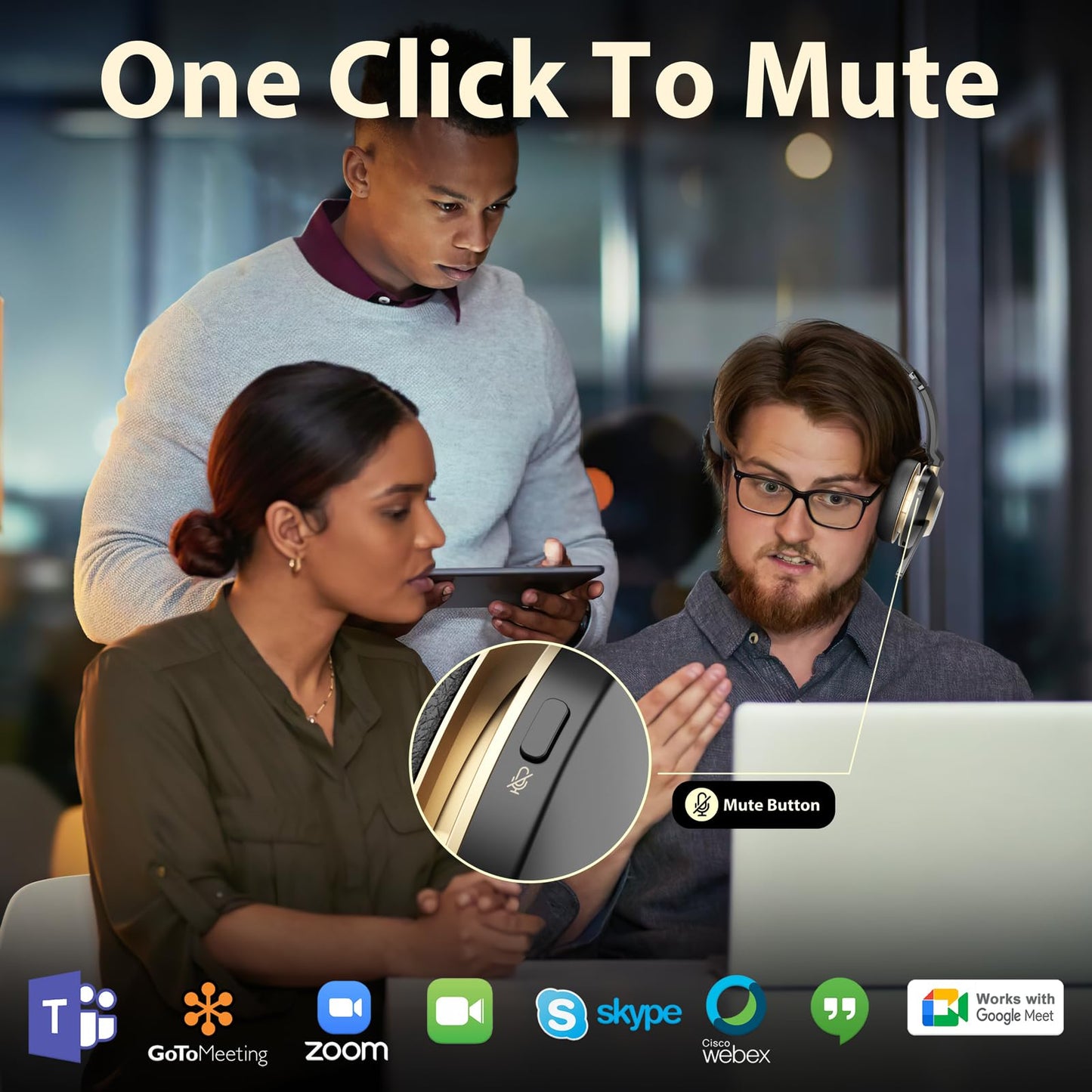 NOTESNEE V5.3 Wireless Headset with Mic for Work, 45Hrs Computer Headset with Microphone, Bluetooth Headphones with Noise Cancelling Mic, Charging Base, USB Dongle & Mute Button for PC, Skype, Zoom