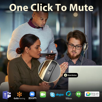 NOTESNEE V5.3 Wireless Headset with Mic for Work, 45Hrs Computer Headset with Microphone, Bluetooth Headphones with Noise Cancelling Mic, Charging Base, USB Dongle & Mute Button for PC, Skype, Zoom