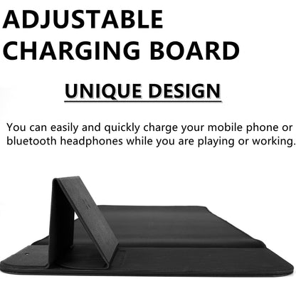 Wireless Charging Mouse Pad with Phone Holder Gaming Mousepad Desk Mat 15W Qi Fast Charging Pad Ultra-Smooth Surface Non-Slip Extended Premium Black Computer Keyboard Mat for MacBook PC Laptop