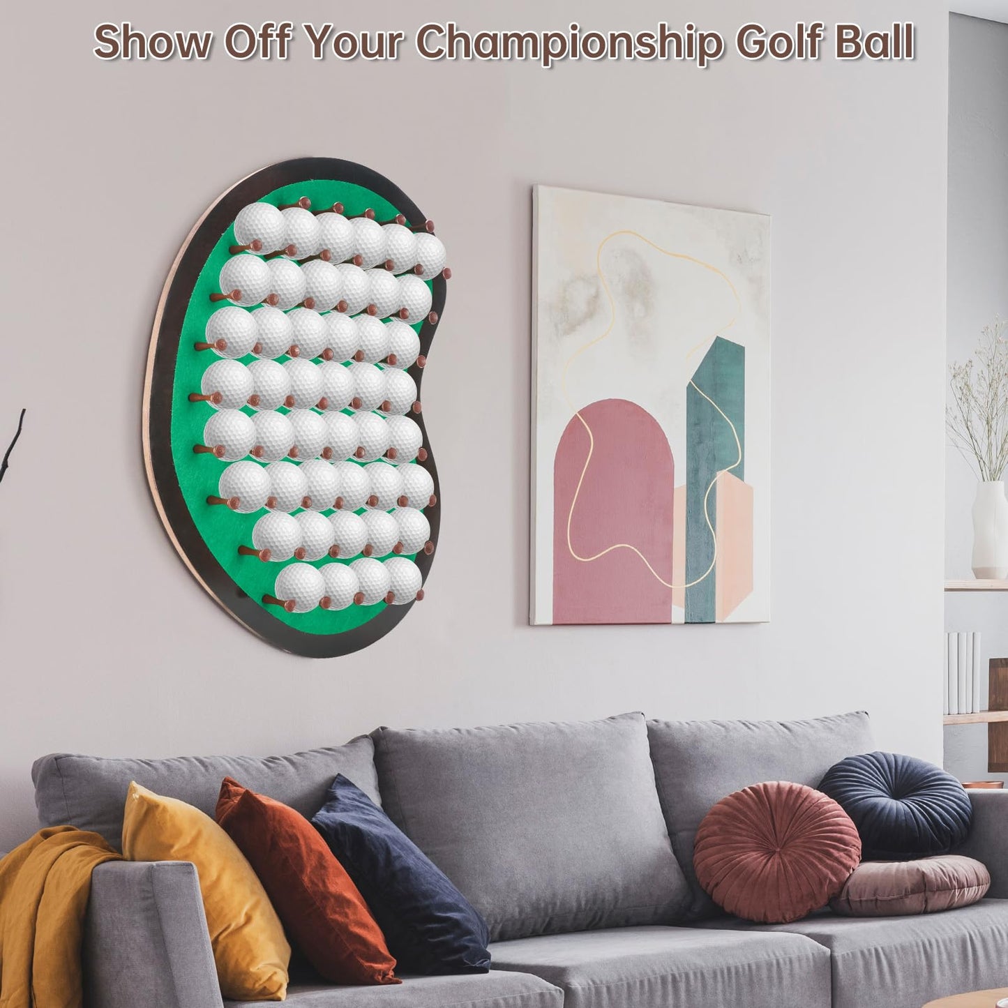 40 Golf Ball Collection Display Rack Cabinet Holder Case Wall Mount - Golf Gifts for The Golf Enthusiast - Golf Display Box Unique Putting Green Shape - Brown