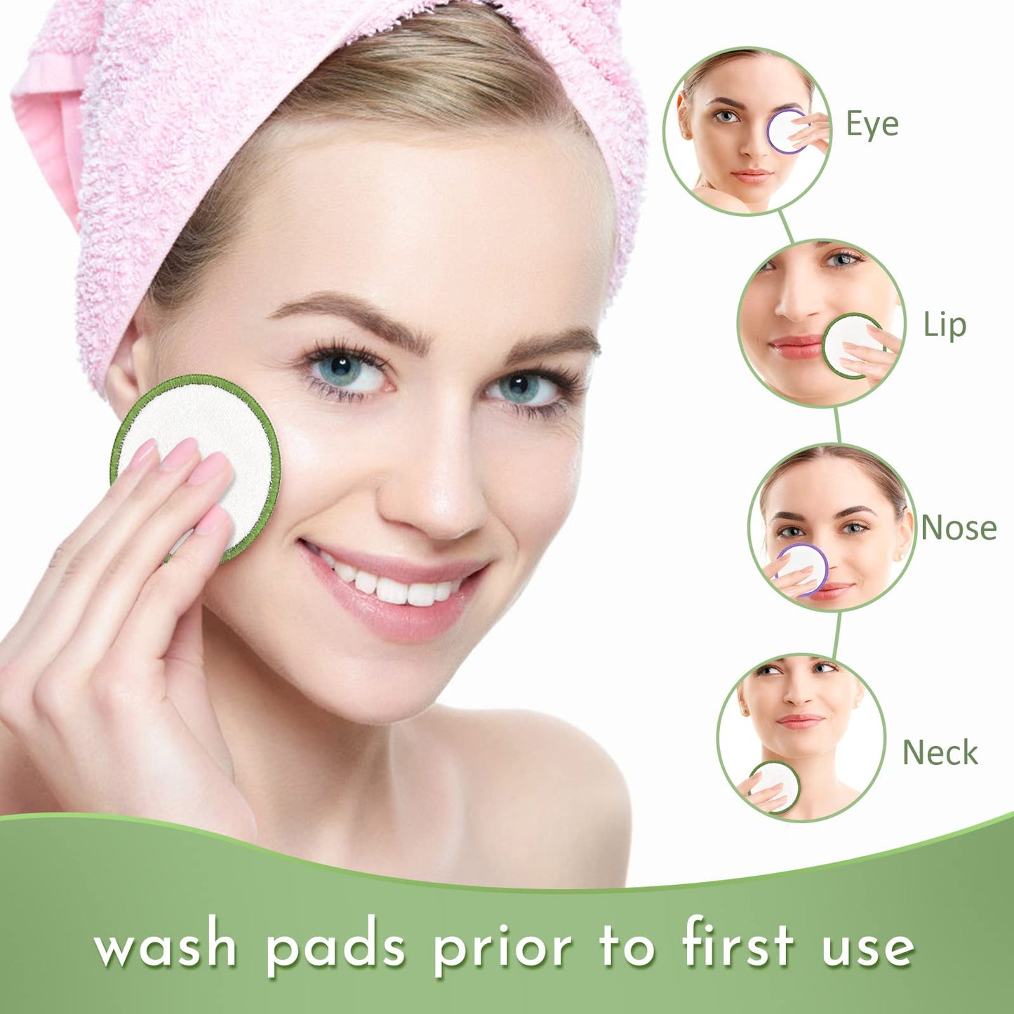 Organic Reusable Makeup Remover Pads, Pluggable & Eco-Friendly Natural Bamboo Cotton Rounds with Laundry Bag and Dry Net Bag, 16Pcs Double-Layer Cloths Bamboo Soft Cotton Rounds for All Skin Types