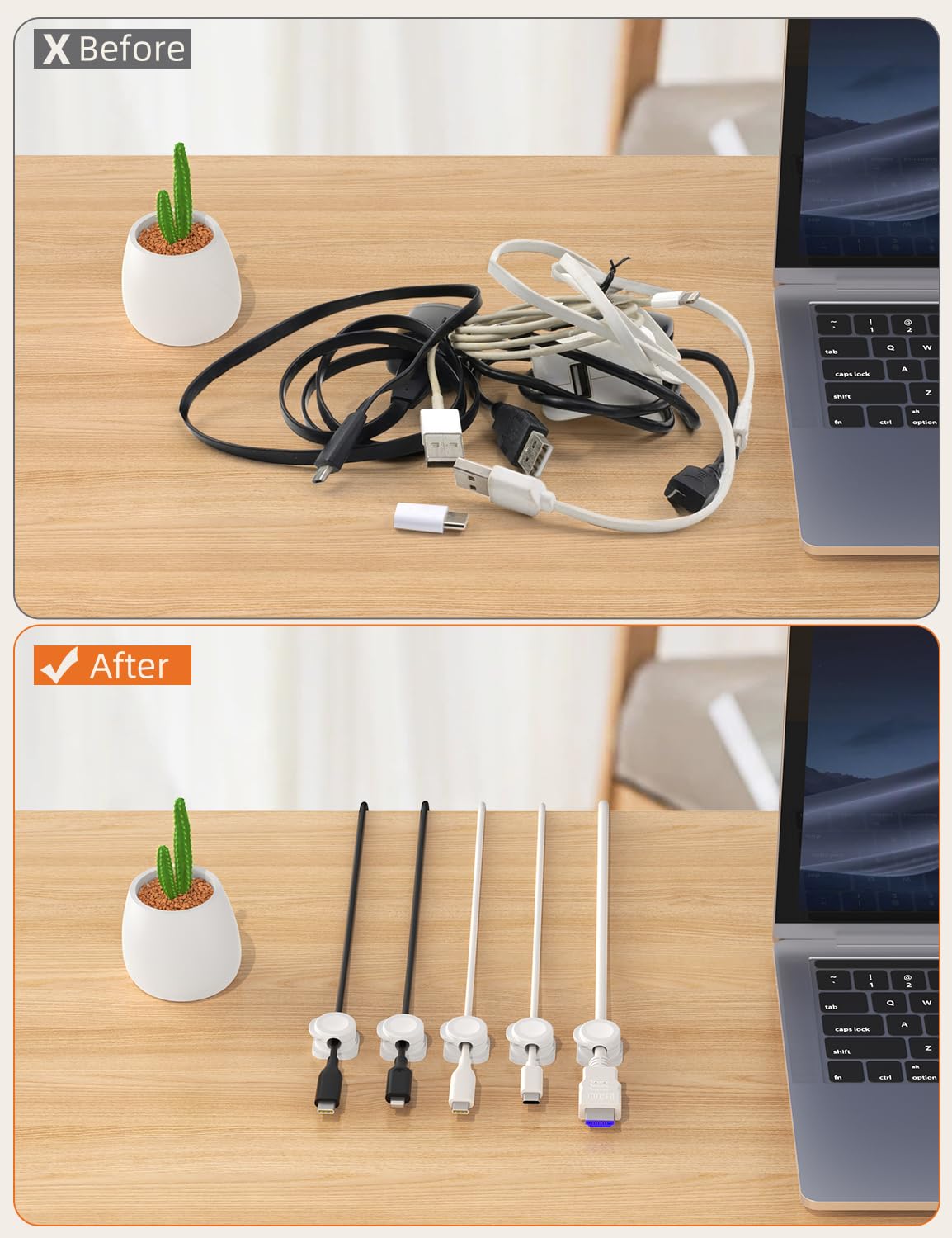 Cord Organizer Holder, 6 Pack Magnetic Cable Clips for Desk Nightstand, Strong Adhesive Phone Cord Holder Charging Clips for Office Home Kitchen Appliances Bedroom Accessories, White