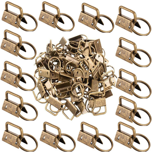 45Pcs 1 inch Bronze Key Fob Hardware Kits 1” Metal Gunmetal Keyfobs Hardware Bulk for Keychains Fob Wristlet Hardware with Key Ring for Lanyard