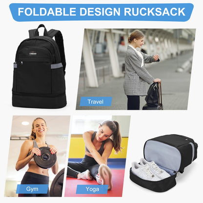 coofay Black Gym Backpack For Women Men Travel Backpack With Shoe Compartment Waterproof Sports Backpack Gym Bag Dance Backpack For Dancers