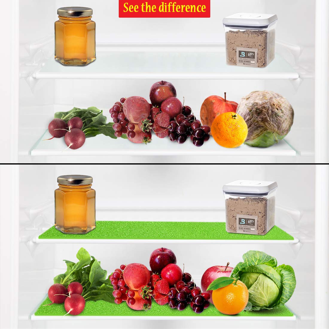 Dualplex® Refrigerator Liners Produce Saver Fridge Bin Liners 13"x10.5" Refrigerator Drawer Liners Fridge Shelf Mats Fresh Fruit & Veggie Life Extender Shelf Liner Reusable Washable & Cuttable 6 Pack