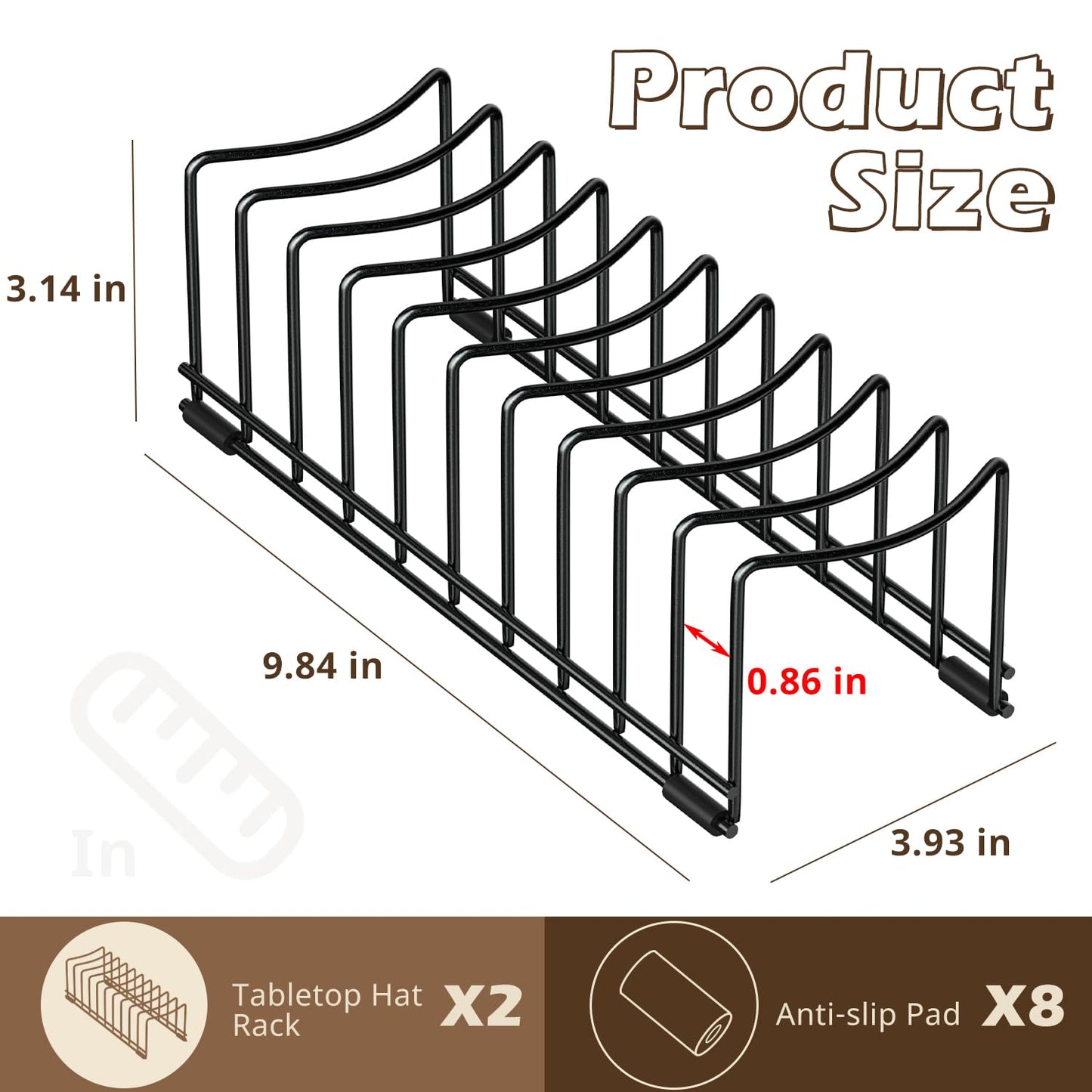 2 Pack Hat Stand for Baseball Caps, Ginyoyo No Install Hat Organizer for 20 Baseball Caps, Tabletop Hat Rack Stand with Anti-slip Pads, Hat Holder Hat Display for Closet, Desktop, Dresser,Office-Black