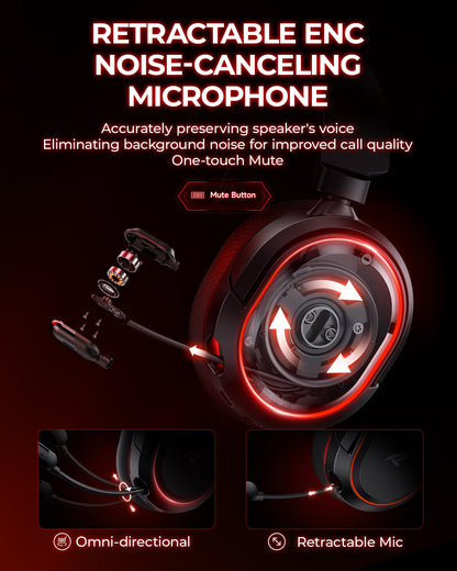 Wireless Gaming Headset， 7.1 Surround Sound， 2.4Ghz USB Gaming Headphones Bluetooth 5.4,100-Hr Noise Canceling Mic RGB Light, Wireless Headset for PC PS5 PS4 Mac Switch，ONLY Wired Mode Suit for Xbox