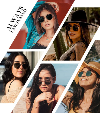 KALIYADI Sunglasses for Women and Men Polarized Hexagon Womens- Sunglasses Trendy Metal Frame UV Protection (Gold Frame Grey Lens)