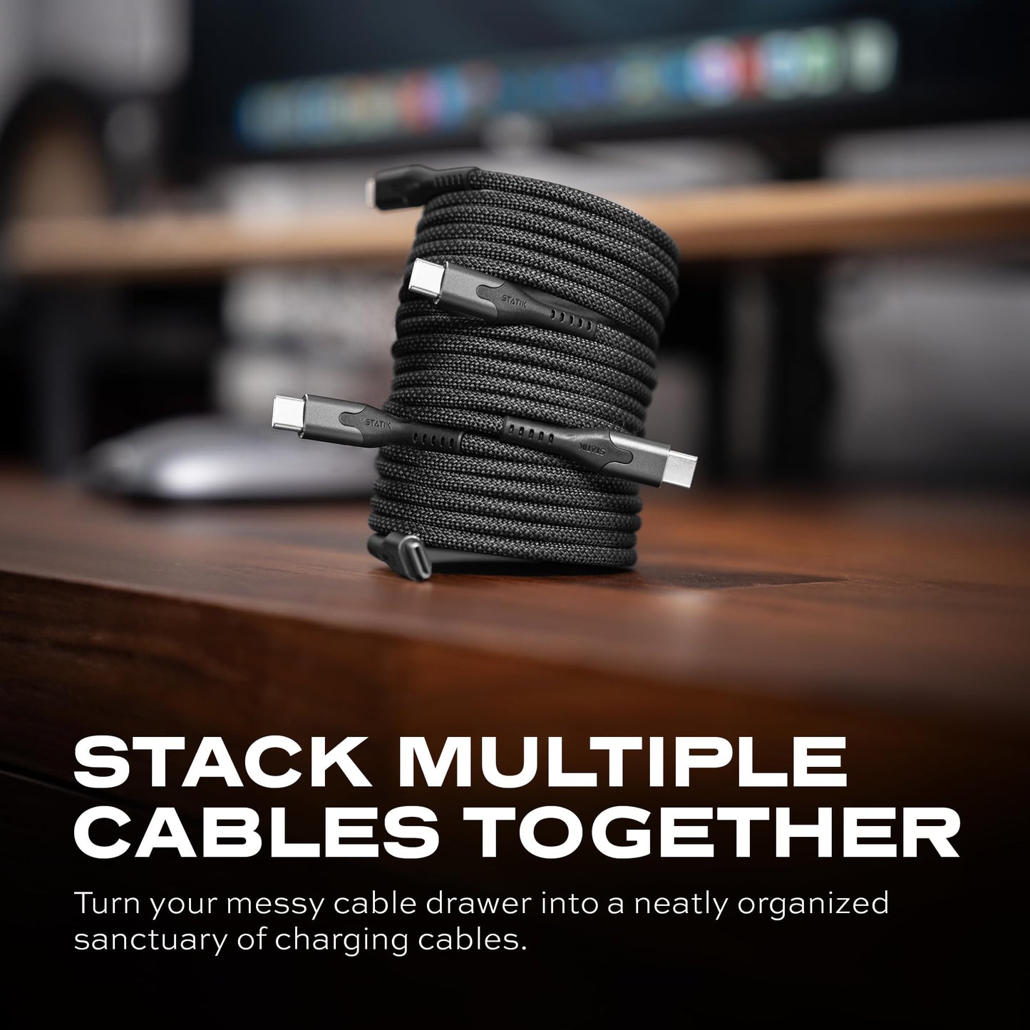 STATIK MagStack Pro USB C to USB C Cable, Clutter-Free Magnetic Type C Charger Fast Charging Cord, Magnetic Charging Cable, Compatible with iPhone 16 Pro Max, 15, Galaxy S21 S20 Ultra, 100W 6FT/2M