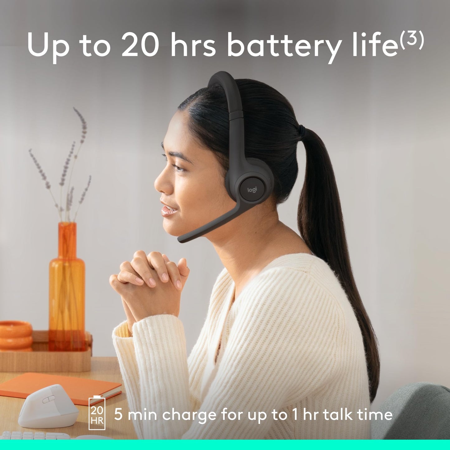 Logitech Zone 301 Wireless Bluetooth Headset with Noise-Canceling Microphone, Compatible with Windows, Mac, Chrome, Linux, iOS, iPadOS, Android – Graphite