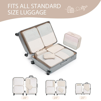 DIMJ Packing Cubes for Travel - 8 Pcs Lightweight Travel Cubes for Packing, Mesh Travel Packing Cubes Travel Packing Organizers with Large Toiletries Bag (Beige)