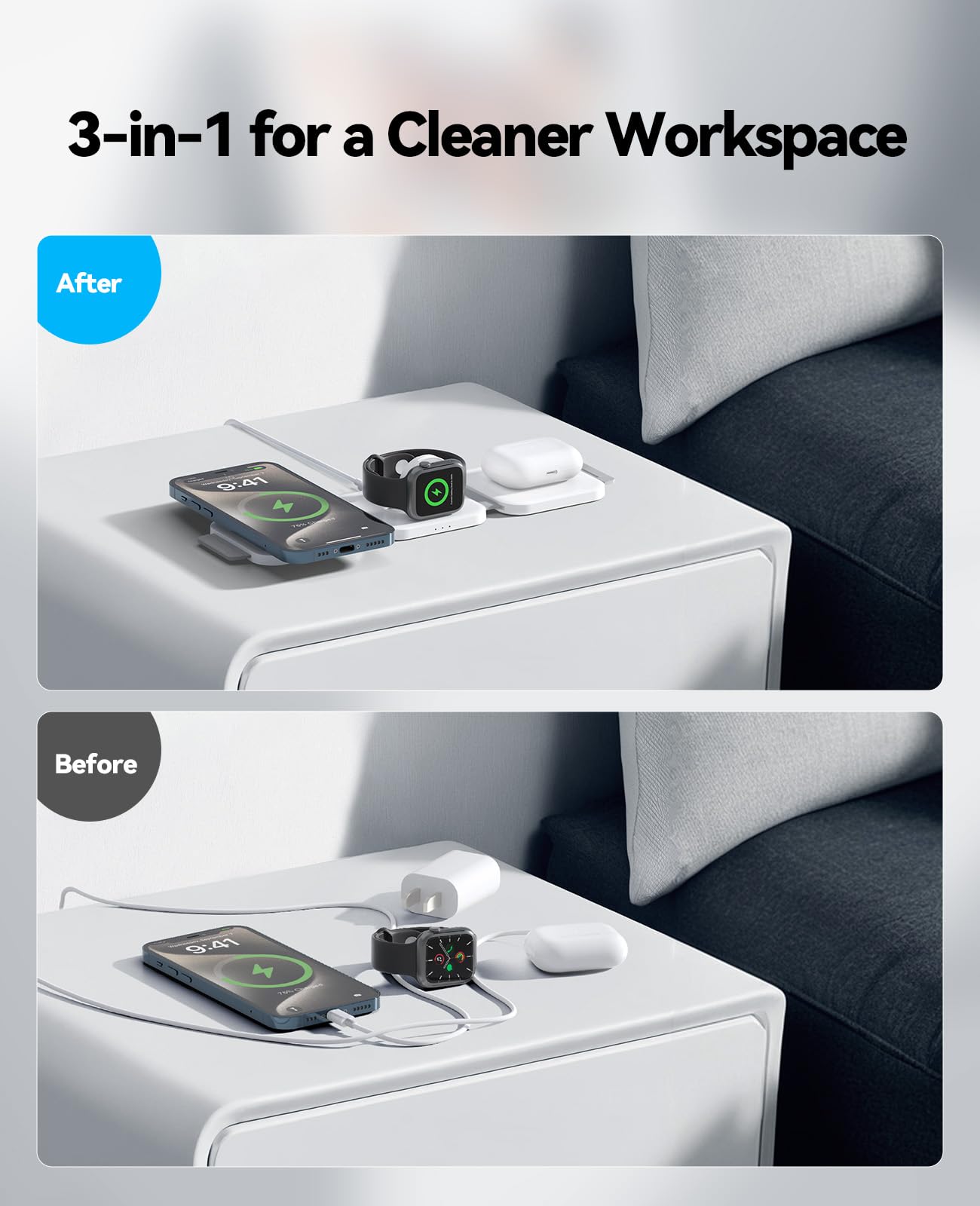 3 in 1 Charging Station for Apple Multiple Devices, Foldable Magnetic Fast Wireless Charger Dock, Travel Charging Pad for iPhone 16 15 14 13 12 Pro Max Plus Apple Watch Series & AirPods 4/3/2/Pro