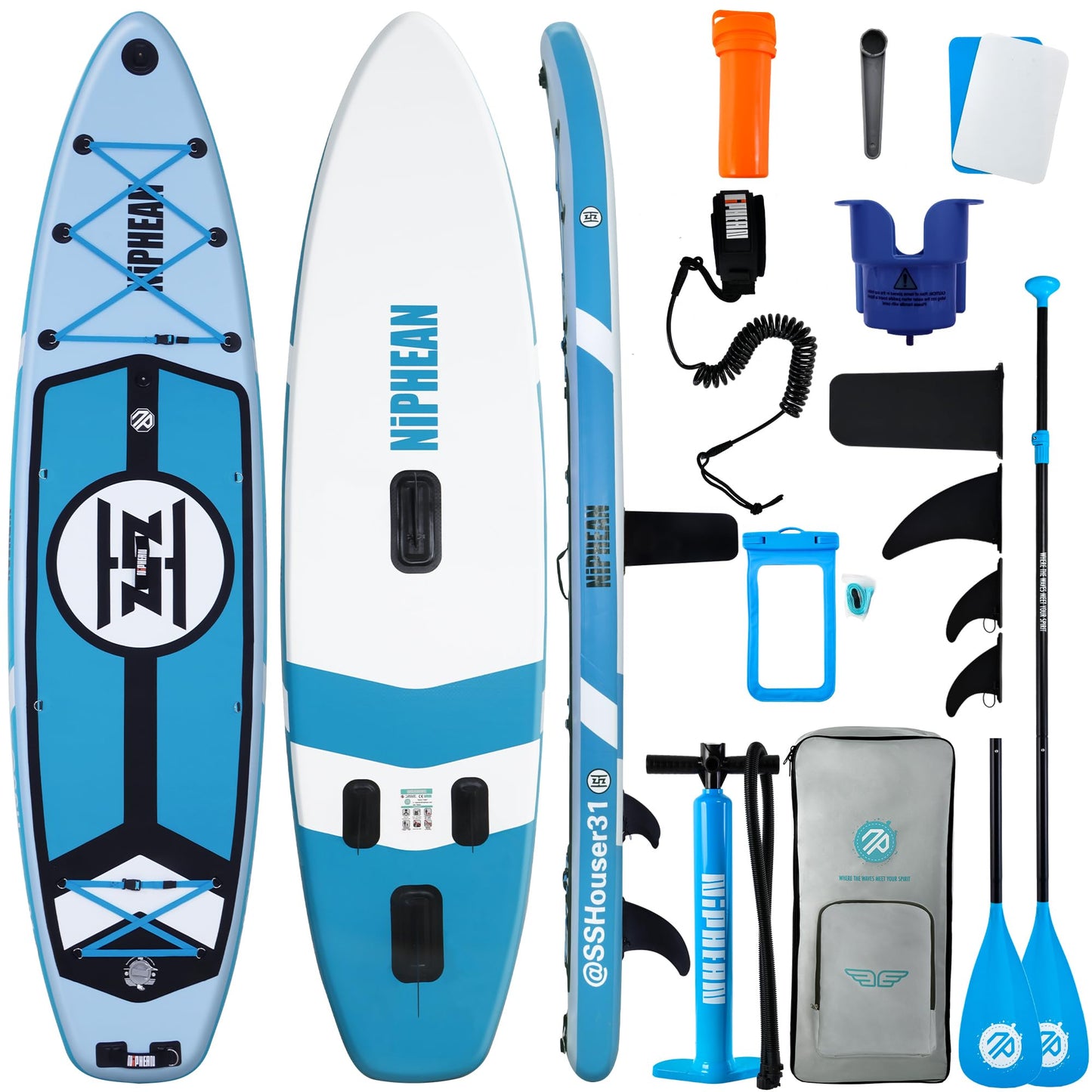 Niphean (Extra Large) Inflatable Paddle Board, SUP for 2+1 People/Family, Stand Up Paddle Board with (Beginner Friendly), Waterproof Phone Pouch, Paddle Boards for Adults, Gift Ideas