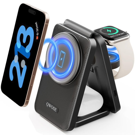 2025 Traveling Wireless Mag-Safe Fast Charging Station,Magnetic 3 in 1 Charger with Light for iPhone 16 15 14 13 12 Pro Max Plus,Apple Watch Series & Air pods 4 3 2 Pro-Gifts for Wife & Husband